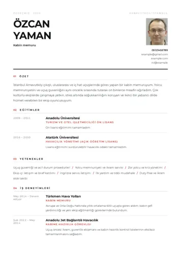 Kabin Memuru ve Hostes Cv Örnekleri cv indir